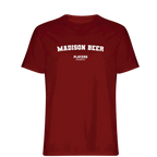 Madison Beer t-shirt – red men's t-shirt with white Madison Beer letters and Players Couture logo on the chest