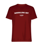 Magdalena Bay t-shirt – red men's t-shirt with white Magdalena Bay letters and Players Couture logo on the chest