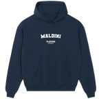 Navy blue MALDINI Players Couture men's hoodie, sports fashion fanwear with white text.