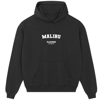 Malibu hoodie – black men's hoodie with white Malibu letters and Players Couture logo on the chest