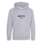 Man City hoodie – grey kids' hoodie with black Man City letters and Players Couture logo on the chest