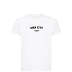 Man City t-shirt – white kids' t-shirt with black Man City letters and Players Couture logo on the chest