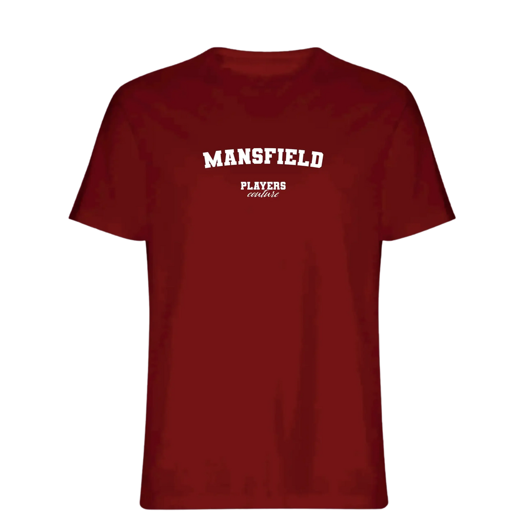 Mansfield t-shirt – red men's t-shirt with white Mansfield letters and Players Couture logo on the chest