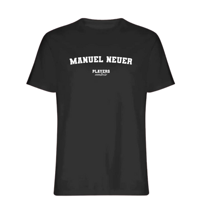 Manuel Neuer t-shirt – black men's t-shirt with white Manuel Neuer letters and Players Couture logo on the chest