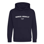 Marcel Desailly hoodie – navy kids' hoodie with white Marcel Desailly letters and Players Couture logo on the chest