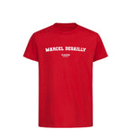 Marcel Desailly t-shirt – red kids' t-shirt with white Marcel Desailly letters and Players Couture logo on the chest