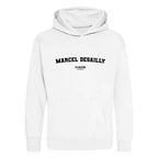 Marcel Desailly hoodie – white kids' hoodie with black Marcel Desailly letters and Players Couture logo on the chest