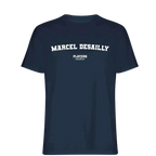 Marcel Desailly t-shirt – navy men's t-shirt with white Marcel Desailly letters and Players Couture logo on the chest