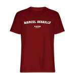 Marcel Desailly t-shirt – red men's t-shirt with white Marcel Desailly letters and Players Couture logo on the chest