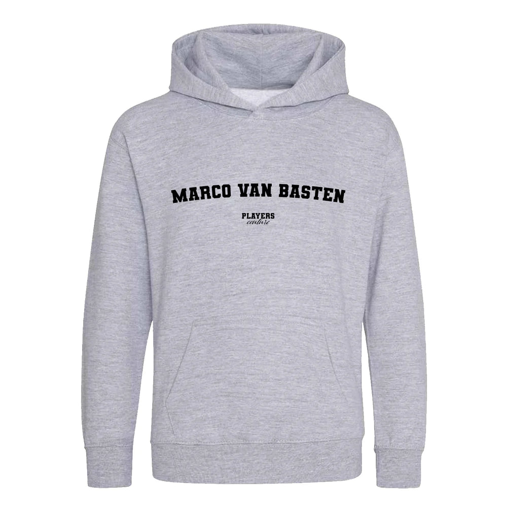Marco van Basten hoodie – grey kids' hoodie with black Marco van Basten letters and Players Couture logo on the chest