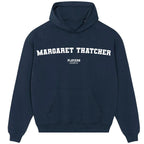 Margaret Thatcher hoodie – navy men's hoodie with white Margaret Thatcher letters and Players Couture logo on the chest