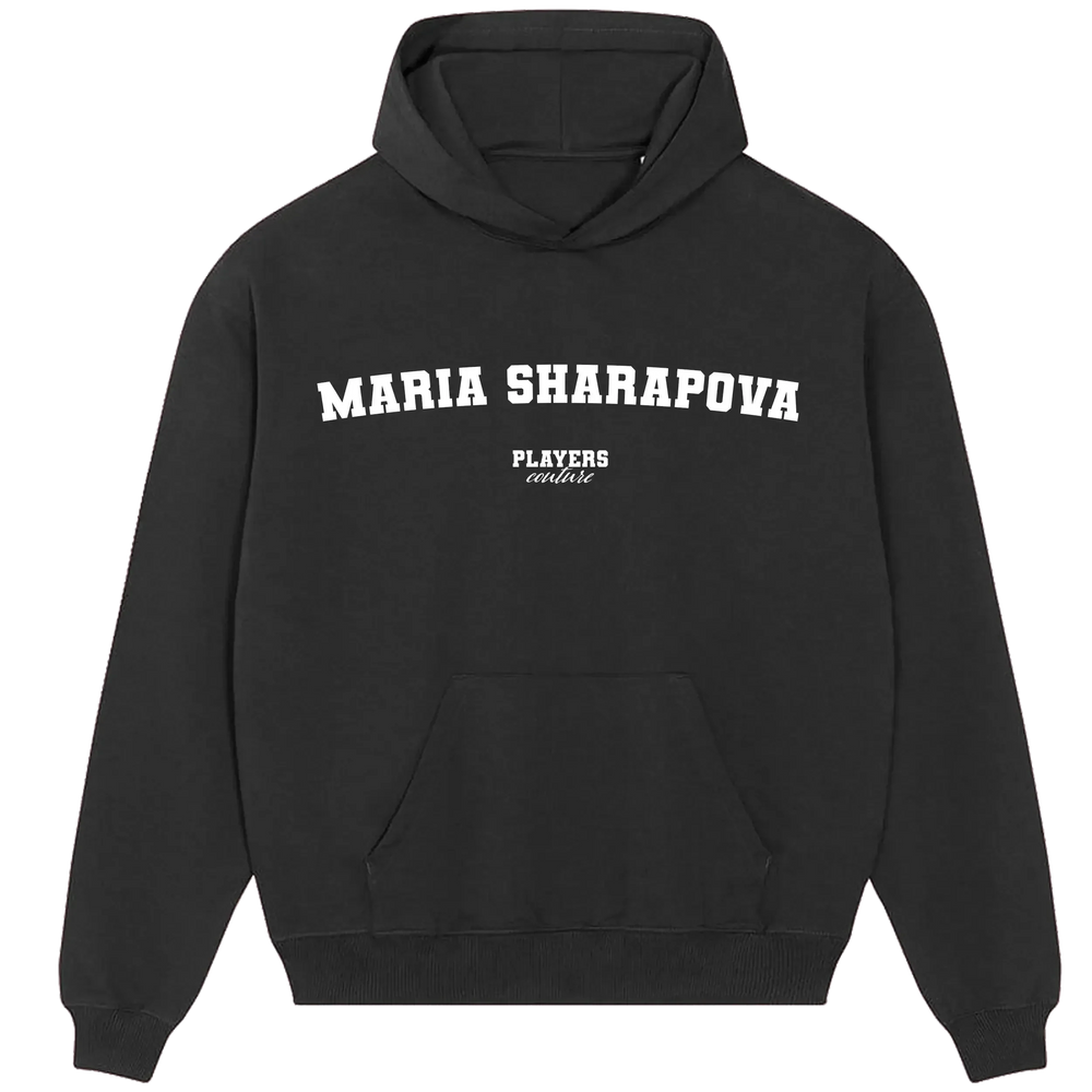 Maria Sharapova hoodie – black men's hoodie with white Maria Sharapova letters and Players Couture logo on the chest