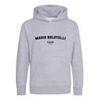 Mario Balotelli hoodie – grey kids' hoodie with black Mario Balotelli letters and Players Couture logo on the chest