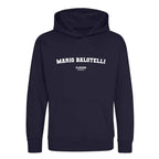 Mario Balotelli hoodie – navy kids' hoodie with white Mario Balotelli letters and Players Couture logo on the chest