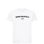 Mario Balotelli t-shirt – white kids' t-shirt with black Mario Balotelli letters and Players Couture logo on the chest