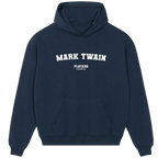 Mark Twain hoodie – navy men's hoodie with white Mark Twain letters and Players Couture logo on the chest