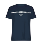 Marnus Labuschagne t-shirt – navy men's t-shirt with white Marnus Labuschagne letters and Players Couture logo on the chest