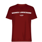 Marnus Labuschagne t-shirt – red men's t-shirt with white Marnus Labuschagne letters and Players Couture logo on the chest