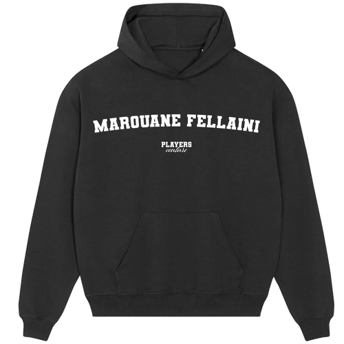 Marouane Fellaini hoodie – black men's hoodie with white Marouane Fellaini letters and Players Couture logo on the chest