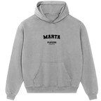 Marta hoodie – grey men's hoodie with black Marta letters and Players Couture logo on the chest