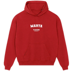 Marta hoodie – red men's hoodie with white Marta letters and Players Couture logo on the chest
