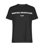 Martina Navratilova t-shirt – black men's t-shirt with white Martina Navratilova letters and Players Couture logo on the