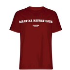 Martina Navratilova t-shirt – red men's t-shirt with white Martina Navratilova letters and Players Couture logo on the chest