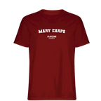 Mary Earps t-shirt – red men's t-shirt with white Mary Earps letters and Players Couture logo on the chest