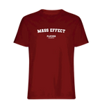 Mass Effect t-shirt – red men's t-shirt with white Mass Effect letters and Players Couture logo on the chest