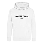 Matt Le Tissier hoodie – white kids' hoodie with black Matt Le Tissier letters and Players Couture logo on the chest