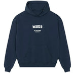 Maus hoodie – navy men's hoodie with white Maus letters and Players Couture logo on the chest