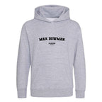 Max Dowman hoodie – grey kids' hoodie with black Max Dowman letters and Players Couture logo on the chest