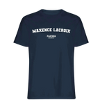 Maxence Lacroix t-shirt – navy men's t-shirt with white Maxence Lacroix letters and Players Couture logo on the chest