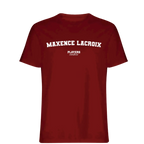 Maxence Lacroix t-shirt – red men's t-shirt with white Maxence Lacroix letters and Players Couture logo on the chest