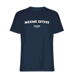 Maxime Esteve t-shirt – navy men's t-shirt with white Maxime Esteve letters and Players Couture logo on the chest