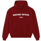 Maxime Esteve hoodie – red men's hoodie with white Maxime Esteve letters and Players Couture logo on the chest