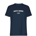 Maya Moore t-shirt – navy men's t-shirt with white Maya Moore letters and Players Couture logo on the chest