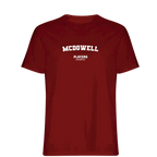 McDowell t-shirt – red men's t-shirt with white McDowell letters and Players Couture logo on the chest