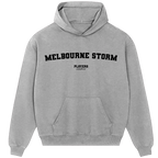 Melbourne Storm hoodie – grey men's hoodie with black Melbourne Storm letters and Players Couture logo on the chest