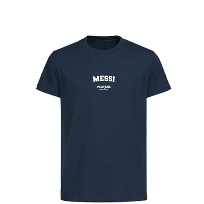 Messi t-shirt – navy kids' t-shirt with white Messi letters and Players Couture logo on the chest