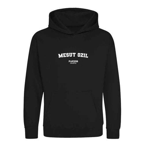 Mesut Ozil hoodie – black kids' hoodie with white Mesut Ozil letters and Players Couture logo on the chest