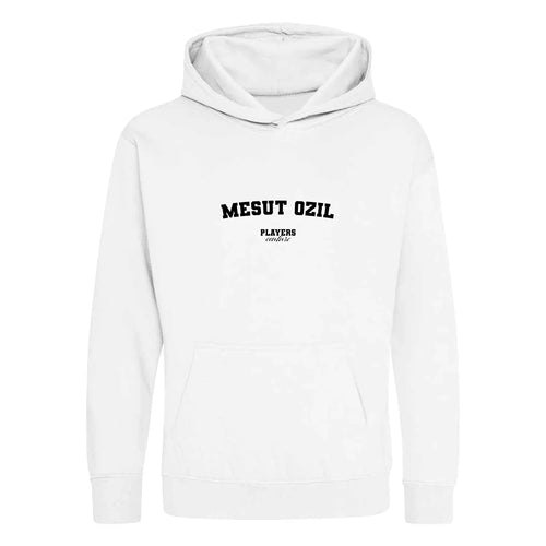 Mesut Ozil hoodie – white kids' hoodie with black Mesut Ozil letters and Players Couture logo on the chest