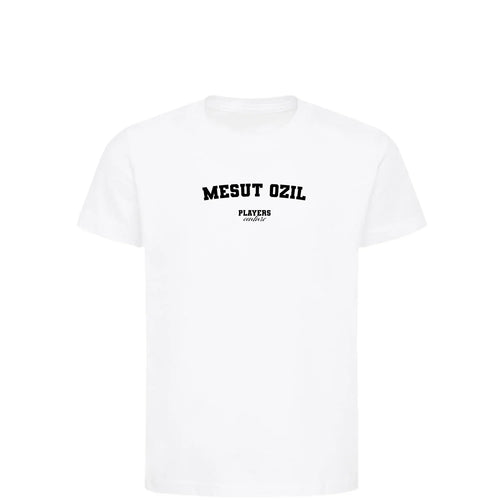 Mesut Ozil t-shirt – white kids' t-shirt with black Mesut Ozil letters and Players Couture logo on the chest