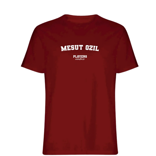 Mesut Ozil t-shirt – red men's t-shirt with white Mesut Ozil letters and Players Couture logo on the chest