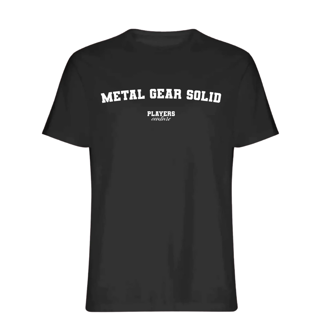 Metal Gear Solid t-shirt – black men's t-shirt with white Metal Gear Solid letters and Players Couture logo on the chest