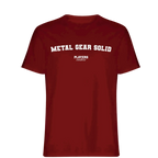 Metal Gear Solid t-shirt – red men's t-shirt with white Metal Gear Solid letters and Players Couture logo on the chest