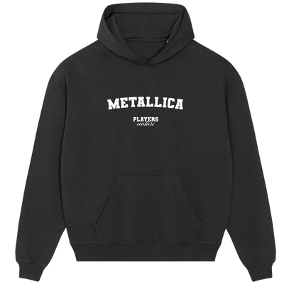 Metallica hoodie – black men's hoodie with white Metallica letters and Players Couture logo on the chest