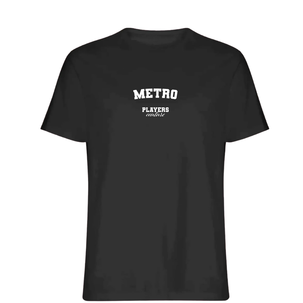 Metro t-shirt – black men's t-shirt with white Metro letters and Players Couture logo on the chest