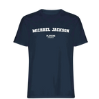 Michael Jackson t-shirt – navy men's t-shirt with white Michael Jackson letters and Players Couture logo on the chest