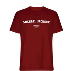 Michael Jackson t-shirt – red men's t-shirt with white Michael Jackson letters and Players Couture logo on the chest